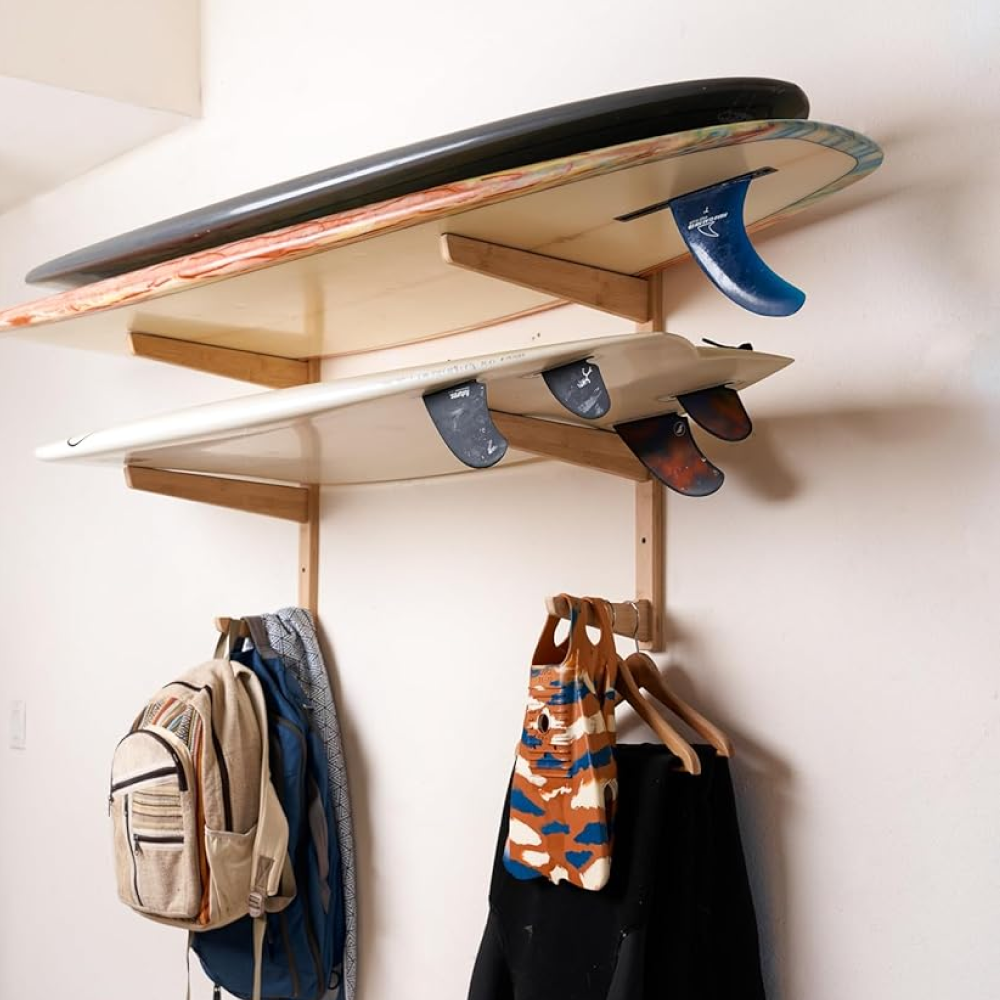 Two Board Wall Rack with Storage Hooks