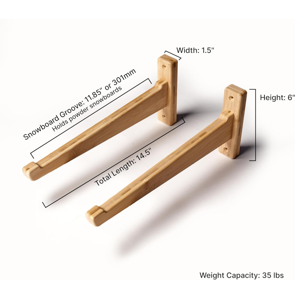 Walnut Snowboard Rack Vagabond Racks Bamboo Snowboard Wall Mount — High & Tight Space-Saving