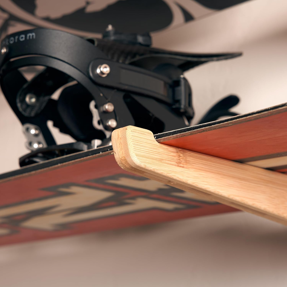 Walnut Snowboard Rack Vagabond Racks Bamboo Snowboard Wall Mount — High & Tight Space-Saving